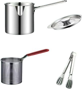 OEM Sart&eacute;n Peque&ntilde;a Con Cesta Para Fre&iacute;r, Sart&eacute;n De Acero Inoxidable, Sart&eacute;n Dom&eacute;stica Con Mango De Silicona Anti-quemaduras