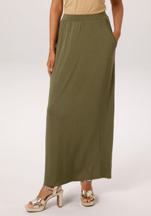 Aniston Maxirock ANISTON CASUAL, Damen, Gr. 34, khaki, Single Jersey, Obermaterial: 95% Viskose, 5% Elasthan, unifarben, figurumspielend kn&ouml;chelfrei, R&ouml;cke Ma