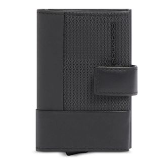 Piquadro Accessoires, Heren, Zwart, ONE Size, Leer, Pop-Up Kaarthouder van Metaal en Leer met RFID-bescherming