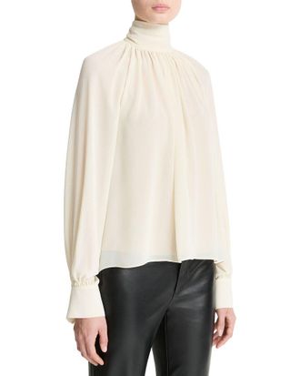 Vince Gathered Draped Neck Blouse