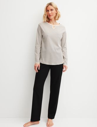 CALIDA Schlafanzug CALIDA Sweet Dreams, Damen, Gr. XL (52/54), charm cream, Interlock, Obermaterial: 100% Baumwolle, bequem lang, Rundhals, Homewear-Sets Sch