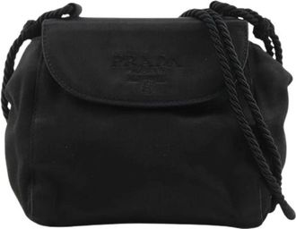 Prada Pre-owned Logo Fringe Satin Shoulder Bag - Dames - Vintage Mini Tas - Zwart - ONE Size - Satijn - Vintage