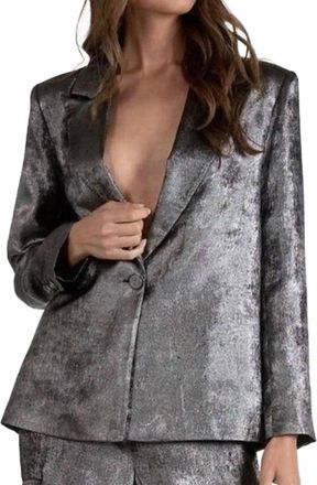 Elan Shimmer Boyfriend Blazer In Silver