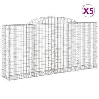 Berkfield Home Arched Gabion Baskets 5 pcs 300x50x140/160 cm Galvanised Iron in Silver