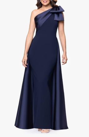 Betsy & Adam Bow One-Shoulder Mikado Gown in Navy at Nordstrom, Size 12