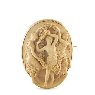 Luxury Bazaar Victorian Grand Tour 18K Yellow Gold Lava Stone Cameo Brooch MF06-040626
