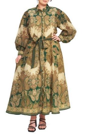 Flying Tomato Paisley Long Sleeve A-Line Shirtdress in Ivory Green at Nordstrom Rack, Size 1 X