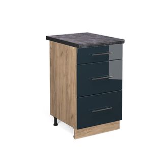 Vicco Mueble Bajo De Cocina Fame-line, Azul Oscuro Alto Brillo, 50 Cm, Et Antracita Vicco