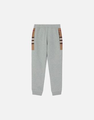 Burberry Mens Burberry Check Panel Jogging Pants Camel Gray - Grey - Size: 32/30/31