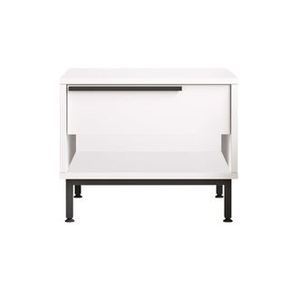 Mobili Rebecca Mesita de noche con 1 caj&oacute;n y un compartimento blanco y gris oscuro