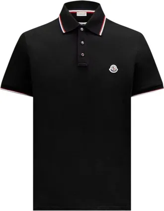 Moncler Tops, Heren, Zwart, 3Xl, Katoen, Polo shirt van katoenpiqu&eacute; met driekleurige bies