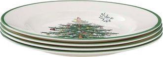 Spode Set Of 4 Christmas Tree 10.5In Dinner Plates With Gift Box
