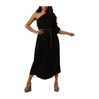 Summum Kleedjes, Dames, Zwart, M, Polyester, Silky Touch Quinty Midi Jurk