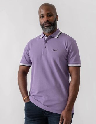HUGO BOSS Mens BOSS Green Paddy Mens Cotton-Piqu&eacute; Polo Shirt with Contrast Logo - Bright Purple 521 - Size: 38