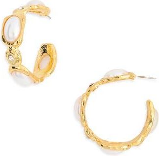 Kenneth Jay Lane Faux Pearl & Crystal Hoop Earrings in Satin Gold at Nordstrom Rack