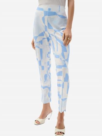 Joseph Ribkoff Silky Knit Geometric Print Straight Leg Pull-On Pants In Blue/beige