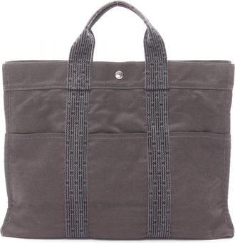 Herm&egrave;s Gray Nylon Canvas Handbag Tote Bag (Pre-Owned)
