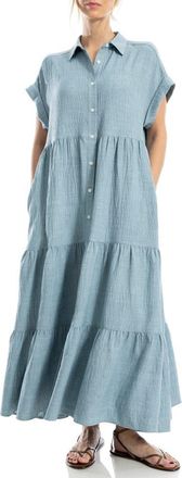 Max Studio Short Sleeve Tiered Maxi Shirtdress in Heather Mineral at Nordstrom Rack, Size X-Large