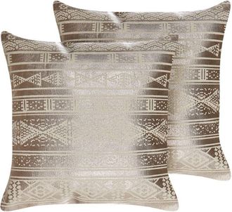 Beliani Set of 2 Decorative Cushions OUJDA Cotton 50 x 50 cm Rose Gold Geometric Pattern