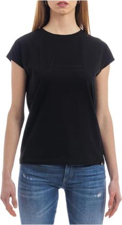 Herno Logo Strass Stretch T-Shirt - Dames - T-shirts - Zwart - 2XL - Katoen - Tops