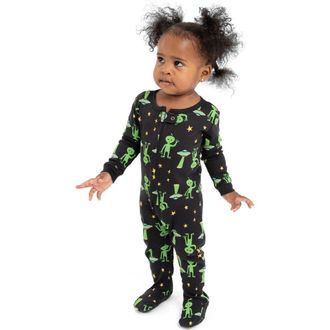 Leveret Footed Cotton Halloween Matching Family Pajamas, Fun Prints in Alien at Nordstrom, Size 12-18M