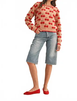 Merci Jana Fuzzy Sweater In Cherry Red
