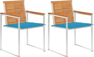 vidaXL Vidaxl - Sillas De Jard&iacute;n Con Cojines 2 Uds Madera Maciza Acacia Y Acero