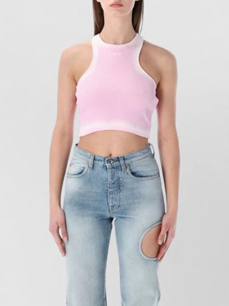 Off-white ribbed sleeveless crop top