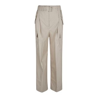 Prada Straight Trousers, female, Beige, Size: S Cargo Pocket High Waist Trousers