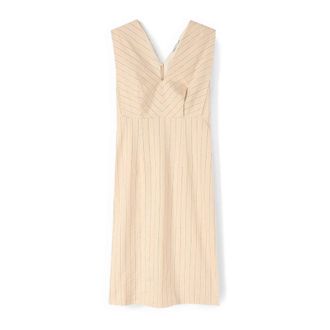 Motivi Gestreepte Linnenmix Jurk - Dames - Feestkleedjes - Beige - 2XS - Linnen - Kleedjes