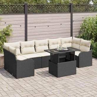 vidaXL Conjunto De Sof&aacute; De Jard&iacute;n Manual 8 Pcs Negro 100 X 55 X 73 Cm Vidaxl