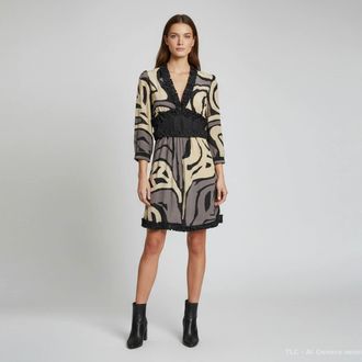 M Missoni Beige/grey Abstract Print Silk Mini Dress