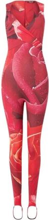 Roberto Cavalli Tuta smanicata con stampa rose - - Jumpsuits & Playsuits - Donna - Rosso - M
