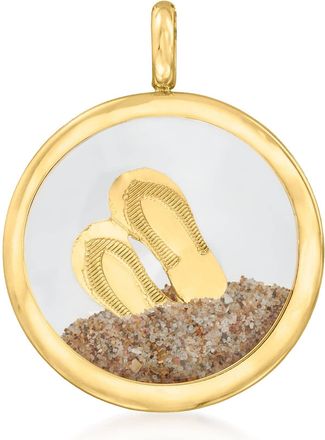 Ross-Simons 14kt Yellow Gold Flip-Flops and Sand Crystal Pendant