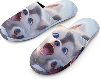 Generic Wolf in Snowy Day Mens Slippers Flannel Warm House Shoes with Rubber Anti-Slip Sole Slip On for Home Outdoor