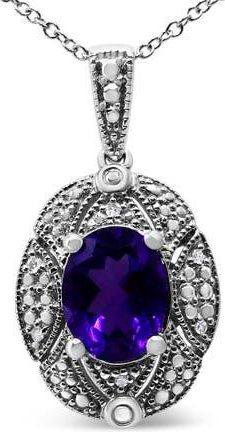 House of Brilliance Silver Diamond Accent and Amethyst Gemstone Pendant Necklace in White at Nordstrom