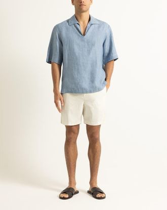 Orlebar Brown Vincent Linen Relaxed Fit Overhead Linen Shirt in Bergamo Blue at Nordstrom, Size X-Large