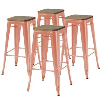 Oviala Set de 4 taburetes de bar de metal mate en terracota y madera