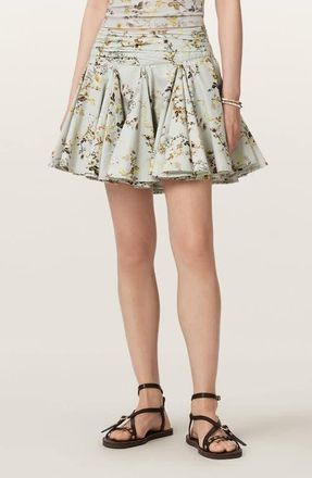 AllSaints Floral Print Pleated Miniskirt in Carmel Stem Green at Nordstrom, Size 10 Us