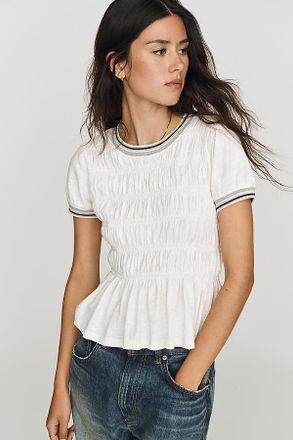 Pilcro 100% Cotton Smocked Peplum Tee