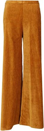 Forte_Forte High-Rise Broek in Dubbel Fluweel - Dames - Wijde Broeken - Bruin - L - Polyester - Broeken