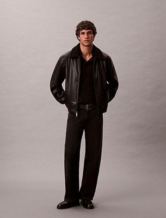 Calvin Klein Faux Leather Sherpa Collar Bomber Jacket