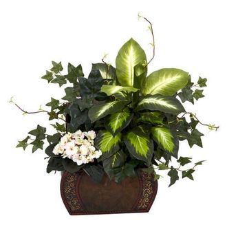 Nearly Natural African Violet, Dieffenbachia & Ivy with Chest Artificial Plant in Green at Nordstrom
