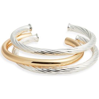 Nordstrom Set of 3 Twist Cuff Bracelets in Gold- Silver at Nordstrom