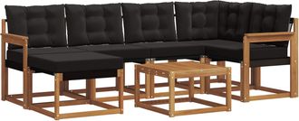 vidaXL Conjunto De Sof&aacute;s De Exterior 7 Uds. Natural Y Negro Vidaxl