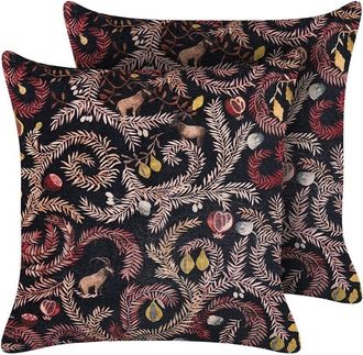 Beliani Set of 2 Decorative Cushions RICINUS Velvet 45 x 45 cm Black Oriental Pattern