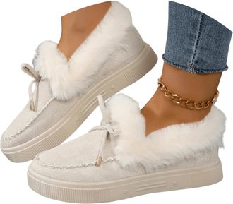 Generic Womens Snow Boots,Fur Lined Warm Ankle Boots,Slip on Loafer Plush Shoes Anti Slip Flat Walking Loafers Faux Fur Snow Slippers Thickening Walking Short