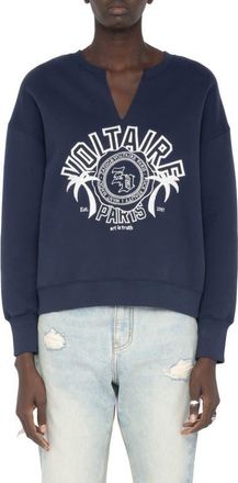 Zadig&Voltaire Olive Split Neck Graphic Sweatshirt in Encre at Nordstrom, Size X-Small