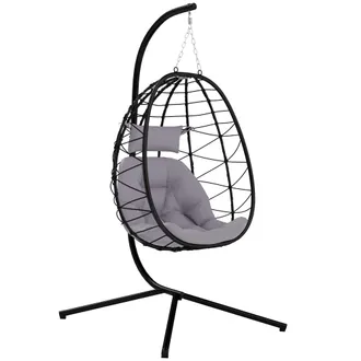 OUTSUNNY Garden Egg Chair Outdoor Hanging Swing Chair - Folding Basket - Khaki - Grey | TJ Hughes