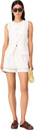 Maje Embroidered linen blend shorts in White at Nordstrom, Size 38 Eu